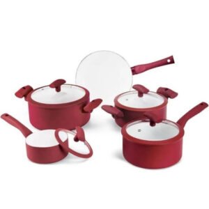 Jogo de Panelas Soft Touch Hercules Antiaderente Cerâmico 5pçs Vermelho