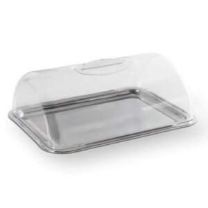 Porta Pão/Bolo Retangular Bandeja de Inox e Tampa de Acrílico 35x25cm